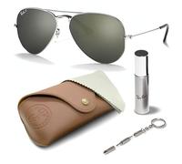 Ray-Ban RB3025 Aviator SONNENBRILLEN-SET | Exklusiv-Etui und Care-Kit | Shiny Silver/Polarized Silver-Grey