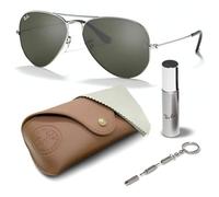 Ray-Ban RB3025 Aviator SONNENBRILLEN-SET | Exklusiv-Etui und Care-Kit | Shiny Silver/Silver-Grey Light Flash