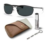 Ray-Ban RB3119M Olympian Deluxe SONNENBRILLEN-SET | Exklusiv-Etui und Care-Kit | Black/Dark Bluegrey