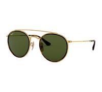 Ray Ban - RB3647N Round Double Bridge Polished Gold Arista Green G-15 - 51 - Sonnenbrille Vert 51