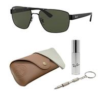Ray-Ban RB3663 X-Large quadratische Sonnenbrille, BRILLEN-SET | Exklusiv-Etui und Care-Kit | Polished Black/G-15 Green