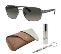 Ray-Ban RB3663 X-Large quadratische Sonnenbrille, BRILLEN-SET | Exklusiv-Etui und Care-Kit | Polished Gunmetal/Grey Gradient