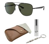 Ray-Ban RB3683 quadratische Sonnenbrille, BRILLEN-SET | Exklusiv-Etui und Care-Kit | Polished Black/G-15 Green
