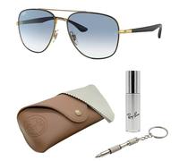 Ray-Ban RB3683 quadratische Sonnenbrille, BRILLEN-SET | Exklusiv-Etui und Care-Kit | Polished Black on Gold/Blue