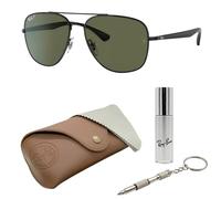 Ray-Ban RB3683 quadratische Sonnenbrille, BRILLEN-SET | Exklusiv-Etui und Care-Kit | Polished Black/Polarized G-15 Green