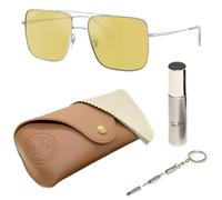 Ray-Ban RB3758 ARI BIO BASED quadratische Sonnenbrille für Damen und Herren mit offiziellem Rayban Brillen-Set, Polierter silberfarbener Rahmen, gelbe, verspiegelte goldfarbene Gläser, 54 mm