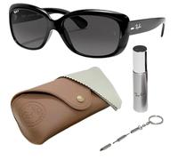 Ray-Ban RB4101 Jackie Ohh SONNENBRILLEN-SET | Exklusiv-Etui und Care-Kit | Polished Black/Polarized Grey Gradient