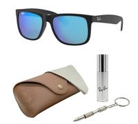 Ray-Ban RB4165 Justin Flash, BRILLEN-SET | Exklusiv-Etui und Care-Kit | Matte Rubber Black/Blue Mirror