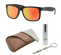 Ray-Ban RB4165 Justin Flash quadratische Sonnenbrille, BRILLEN-SET | Exklusiv-Etui und Care-Kit | Matte Rubber Black/Red Mirror