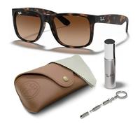 Ray-Ban RB4165 Justin quadratische Sonnenbrille, BRILLEN-SET | Exklusiv-Etui und Care-Kit | Matte Havana/Dark Brown