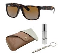 Ray-Ban RB4165 Justin quadratische Sonnenbrille, BRILLEN-SET | Exklusiv-Etui und Care-Kit | Matte Havana/Polarized Brown/Grey