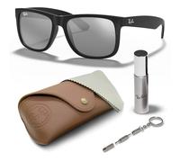 Ray-Ban RB4165 Justin quadratische Sonnenbrille, BRILLEN-SET | Exklusiv-Etui und Care-Kit | Matte Rubber Black/Silver Grey