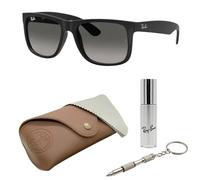 Ray-Ban RB4165 Justin quadratische Sonnenbrille, BRILLEN-SET | Exklusiv-Etui und Care-Kit | Matte Rubber Black/Light Grey