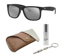 Ray-Ban RB4165 Justin quadratische Sonnenbrille, BRILLEN-SET | Exklusiv-Etui und Care-Kit | Matte Rubber Black/Silver Grey