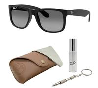 Ray-Ban RB4165 Justin quadratische Sonnenbrille, BRILLEN-SET | Exklusiv-Etui und Care-Kit | Matte Rubber Black/Polarized Light Grey