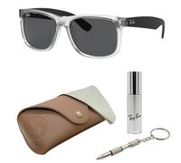 Ray-Ban RB4165 Justin quadratische Sonnenbrille, BRILLEN-SET | Exklusiv-Etui und Care-Kit | Matte Transparent/Dark Grey