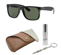 Ray-Ban RB4165 Justin quadratische Sonnenbrille, BRILLEN-SET | Exklusiv-Etui und Care-Kit | Polished Black/Dark Green