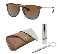Ray-Ban RB4171 Erika Panto-Classic Sonnenbrille, BRILLEN-SET | Exklusiv-Etui und Care-Kit | Polished Transparent Dark Brown/Polarized Brown Gradient