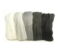 RAYHER HOBBY 5364900 Filzwolle, Merinowolle, Kammzug, fein, 19 mic, 5 Farben je 10g, Schwarz-Weiß-Grau, 100% Schafschurwolle zum Filzen, 50g