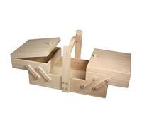 Rayher Nähkästchen, Holz, FSC zertifiziert, 34,5 x 20 x 21,5 cm, zwei Etagen, drei Fächer, zum Aufklappen, mit Henkel, 48216000, Natur