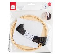 Rayher Stickrahmen Set, 17 cm ø, mit Zubehör, Stickset, Stickrahmen, Bambusrahmen rund, mit Zubehör, Stoffzuschnitt, Stickgarn schwarz, 54062000