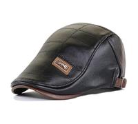 Rayson Schiebermütze aus PU-Leder für Herren verstellbar Schiebermütze Entenschnabel Klassische Baskenmütze Herbst und Winter(Schwarz)