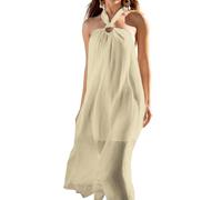 Rayson Strandkleid Damen Lang Elegante Rückenfrei Neckholder Sommer Kleid Damen Leicht Maxi Bikini Cover Up Beach Dress für Urlaub(Beige, Einheitsgröße)