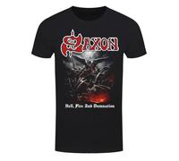RAZAMATAZ Saxon "Hell, Fire and Damnation" Unisex Kurzarm T-Shirt, Schwarz, XL
