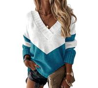 Razzlebelle Pullover Damen Frühling Langarm V Ausschnitt Ausgefallene Spring Warmer Strick Dicker Kuschel Grobmaschig Moderne Strickpullover
