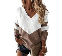 Razzlebelle Pullover Damen Frühling Langarm V Ausschnitt Ausgefallene Spring Warmer Strick Dicker Kuschel Grobmaschig Moderne Strickpullover