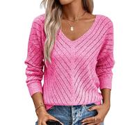 Razzlebelle Pullover Damen Herbst Langarm V Ausschnitt Ausgefallene Winter Warmer Strick Kuschel Moderne Lochstrick Strickpullover