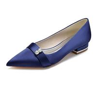 RBQIZVW Damen Flache Schuhe mit Strasssteinen, Braut-Hochzeits-Spitzenschuh, glitzernder Satin, Bequeme Slip-on-Flats für Elegante oder lässige Anlässe,Dark Blue,37