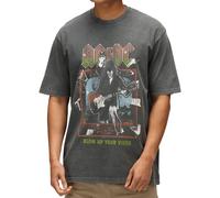 RE:COVERED X ACDC Herren T-Shirt Blow Up Your Video Baumwoll-Shirt mit großem Print Rundhals-Shirt RCPER889 Grau S