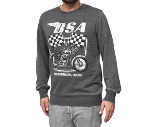RE:COVERED X BSA Herren Rundhals-Pullover mit ‎‎"British Motor Flag"-Print Langarm-Shirt Sweat-Shirt MMBSA301 Grau M