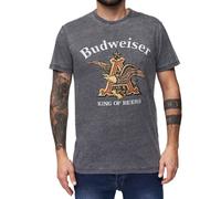 RE:COVERED X BUDWEISER Herren T-Shirt mit großem Logo Alltags-Shirt Baumwoll-Shirt Kurzarm-Shirt MMABI405 Grau S