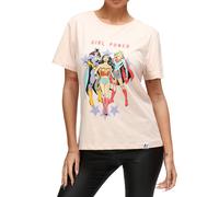 RE:COVERED X DC Damen T-Shirt mit Girl Power Aufdruck Baumwoll-Shirt Rundhals-Shirt RCWARN614 Rosa M
