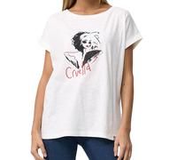 RE:COVERED X Disney Damen T-Shirt mit Cruella Devil Aufdruck Baumwoll-Shirt Rundhals-Shirt Boyfriend-Cut MMDIS2677 Wollweiß L