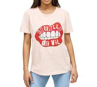 RE:COVERED X Disney Damen T-Shirt mit Cruella Devil Lips Aufdruck Baumwoll-Shirt Rundhals-Shirt MMDIS2596 Rosa XL