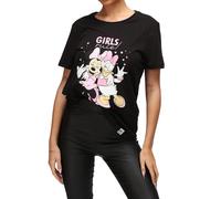 RE:COVERED X Disney Damen T-Shirt mit "Girls Rule"-Print Baumwoll-Shirt Rundhals-Shirt Kurzarm-Shirt RCDIF2073 Schwarz S