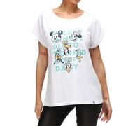RE:COVERED X Disney Damen T-Shirt mit Mickey Mouse and Friends Aufdruck Baumwoll-Shirt Rundhals-Shirt RCDIF2065 Weiß M
