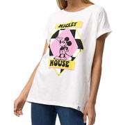 RE:COVERED X Disney Damen T-Shirt mit Mickey Mouse Aufdruck Shirt Baumwoll-Shirt Rundhals-Shirt MMDIS2676 Ecru-Weiß S