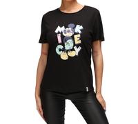 RE:COVERED X Disney Damen T-Shirt mit Mickey Mouse Print in Pastelfarben Baumwoll-Shirt Rundhals-Shirt Kurzarm-Shirt RCDIF2070 Schwarz S