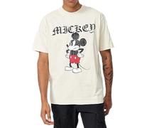 RE:COVERED X Disney Herren T-Shirt mit Grumpy Mickey Mouse Print Baumwoll-Shirt mit großem Schriftzug Rundhals-Shirt MMDIS2690 Beige L