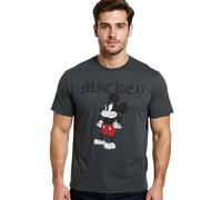RE:COVERED X Disney Herren T-Shirt mit Grumpy Mickey Print Baumwoll-Shirt Rundhals-Shirt MMDIS2690B Grau M