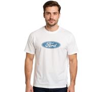 RE:COVERED X FORD Herren T-Shirt mit Ford Torino-Print Baumwoll-Shirt Rundhals-Shirt RCFRD504 Ecru-Weiß S