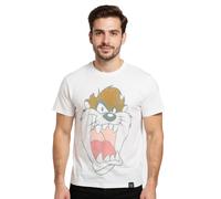 RE:COVERED X LOONEY TUNES Herren T-Shirt Tasmanischer Teufel Baumwoll-Shirt Rundhals-Shirt RCWARN551 Ecru-Weiß S
