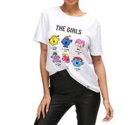 RE:COVERED X Mr. Man und Little Miss Damen Baumwoll-Shirt mit The Girls-Aufdruck T-Shirt Rundhals-Shirt RCMMM3199 Weiß XS