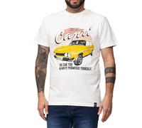 RE:COVERED X MUSTANG Herren T-Shirt mit Ford MUSTANG-Print Baumwoll-Shirt Rundhals-Shirt MMFRD386 Ecru-Weiß M