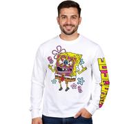RE:COVERED X nickelodeon Herren Langarm-Shirt SpongeBob Schwammkopf Design Baumwoll-Pullover Rundhals-Shirt RCVCM688 Weiß S