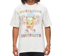 RE:COVERED X nickelodeon Herren T-Shirt SpongeBob Schwammkopf Baumwoll-Shirt Rundhals-Shirt RCVCM684 Ecru-Weiß S